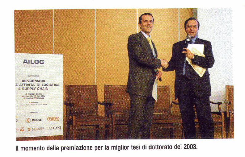 Premiazione come migliore tesi di dottorato